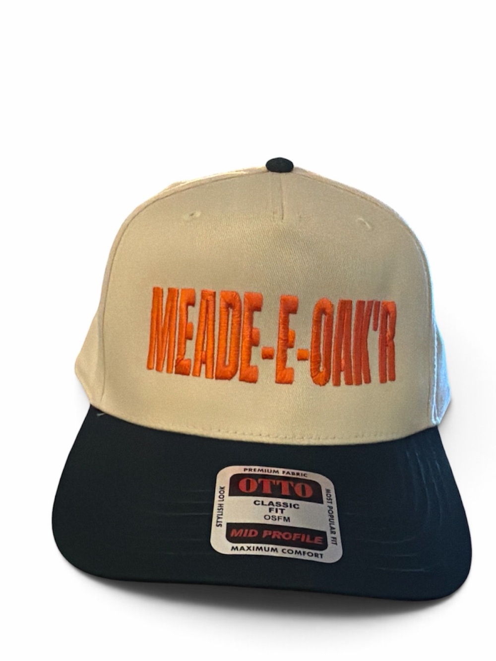 OTTO Cream Crown Black Hat with Orange Embroidery